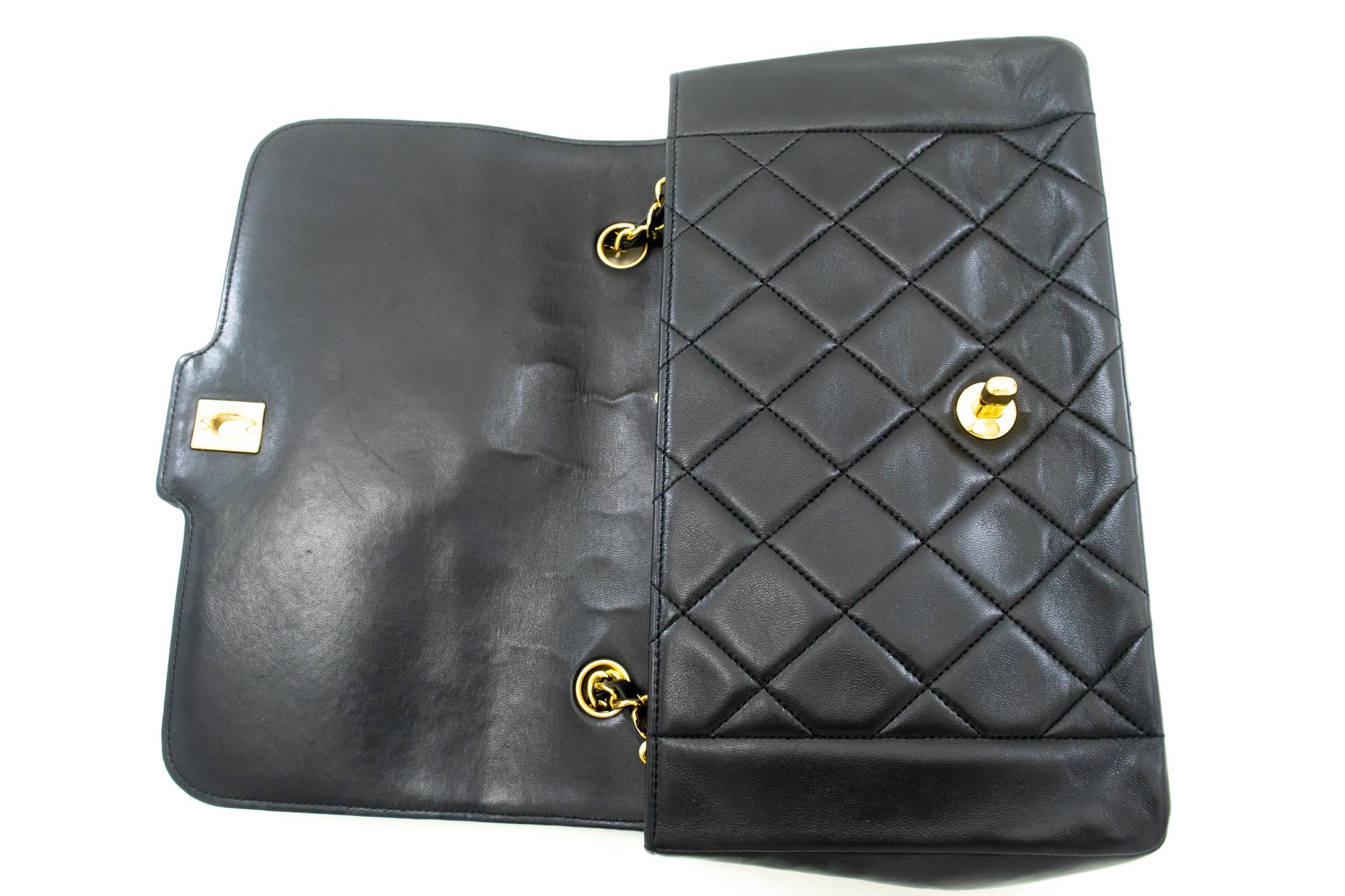 CHANEL Vintage Medium Chain Shoulder Bag Lambskin Black Quilted 6