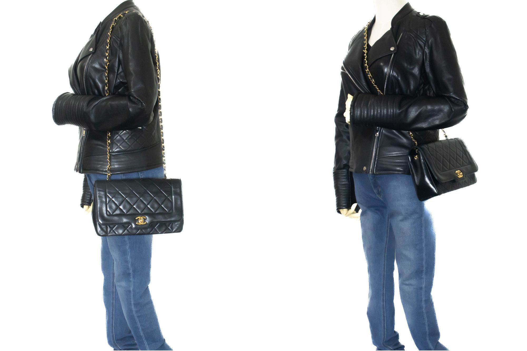 CHANEL Vintage Medium Chain Shoulder Bag Lambskin Black Quilted 7