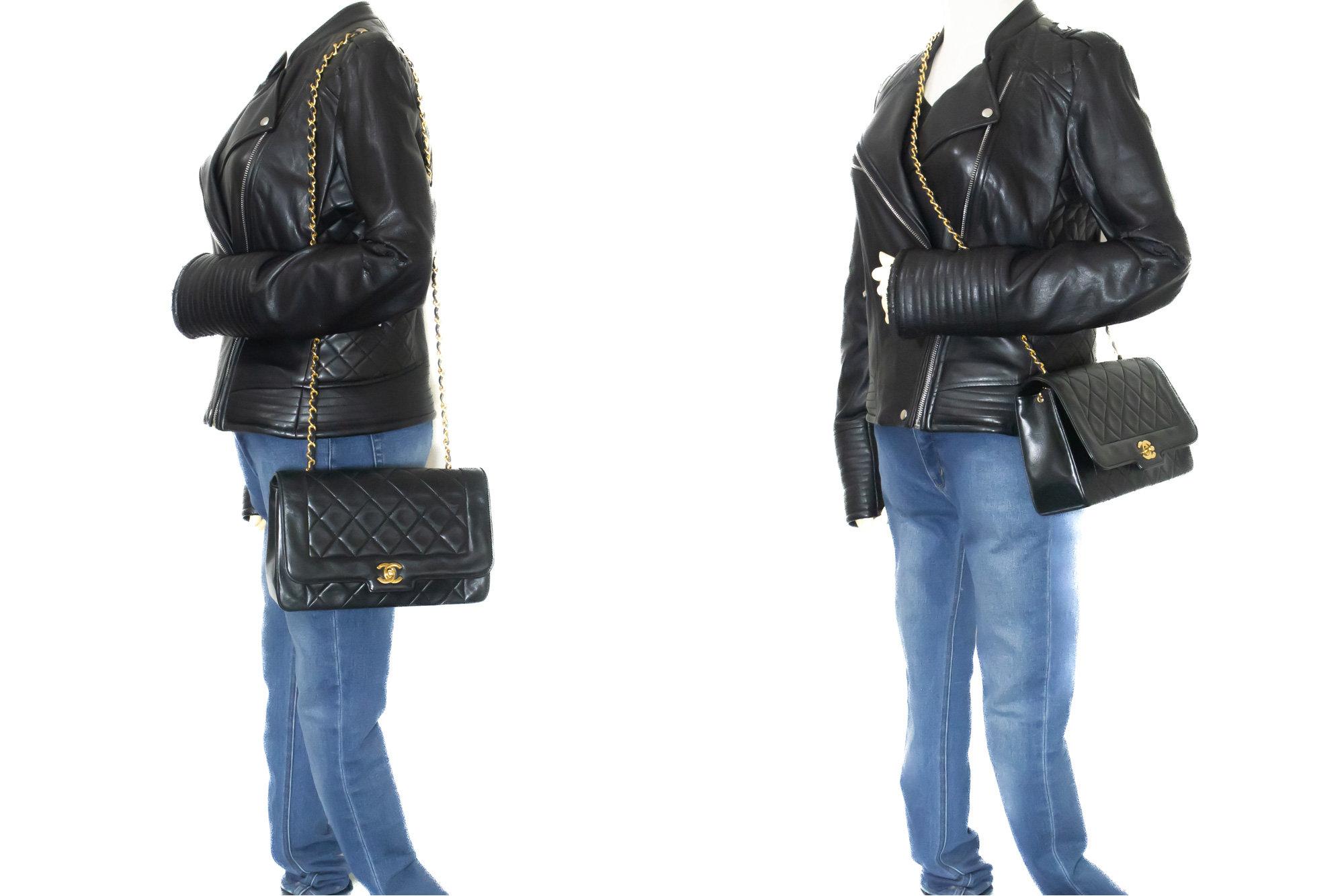 CHANEL Vintage Medium Chain Shoulder Bag Lambskin Black Quilted en vente 7