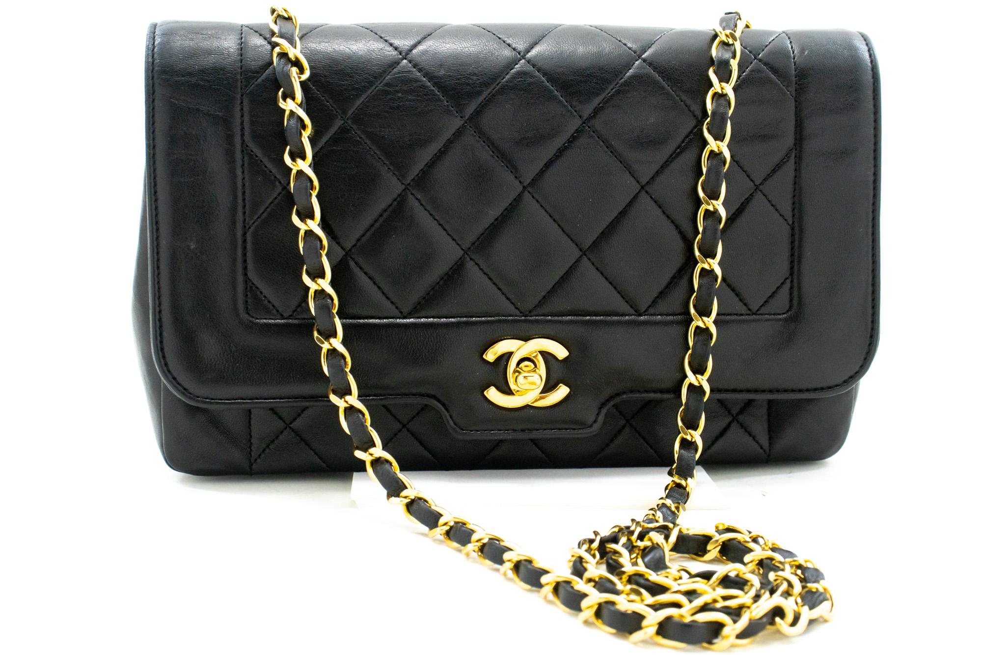 An authentic CHANEL Vintage Medium Chain Shoulder Bag Black made of black Lambskin Quilted. The color is Black. The outside material is Leather. The pattern is Solid. This item is Vintage / Classic. The year of manufacture would be