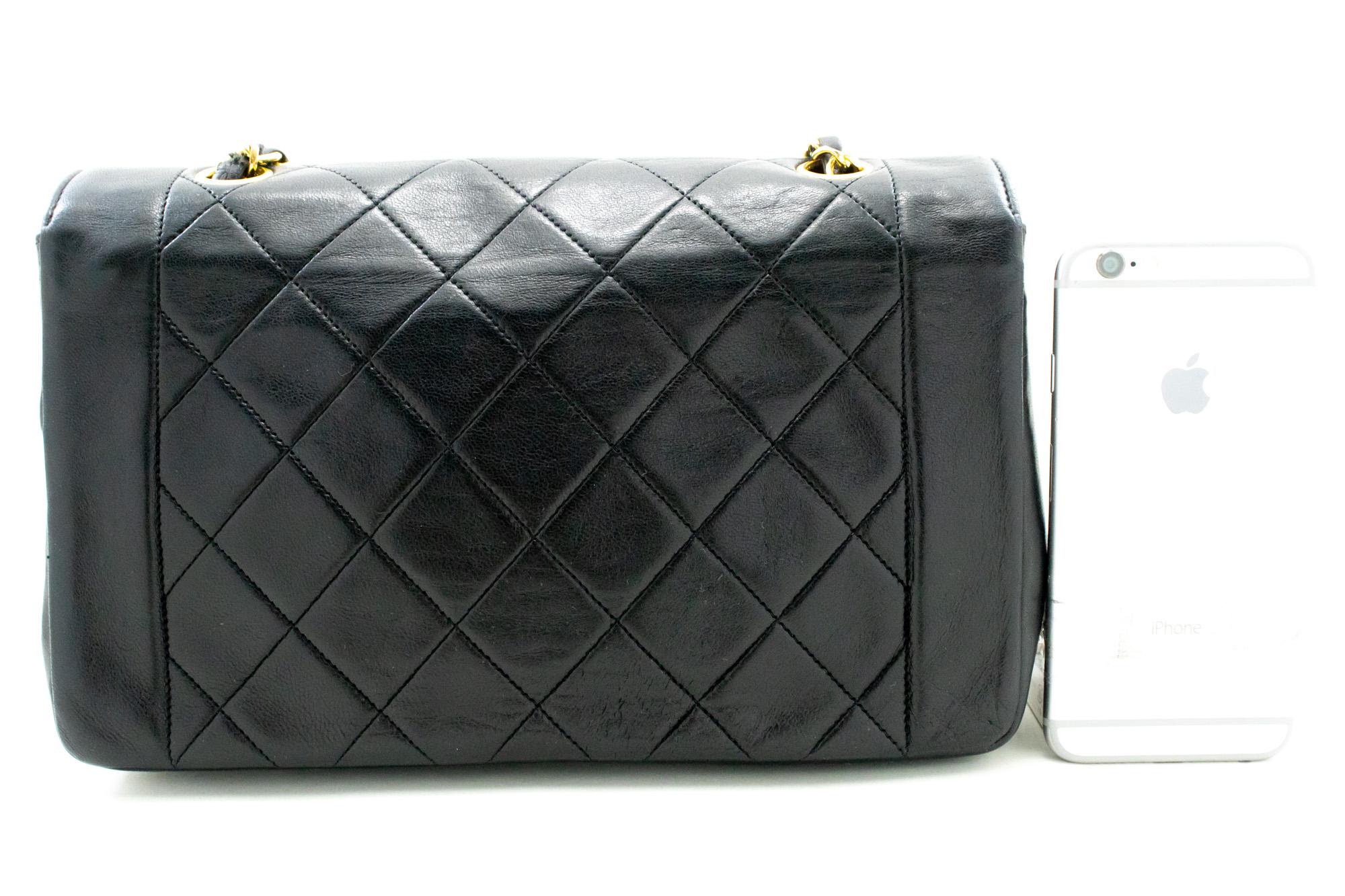 CHANEL Vintage Medium Chain Shoulder Bag Lambskin Black Quilted In Good Condition For Sale In Takamatsu-shi, JP