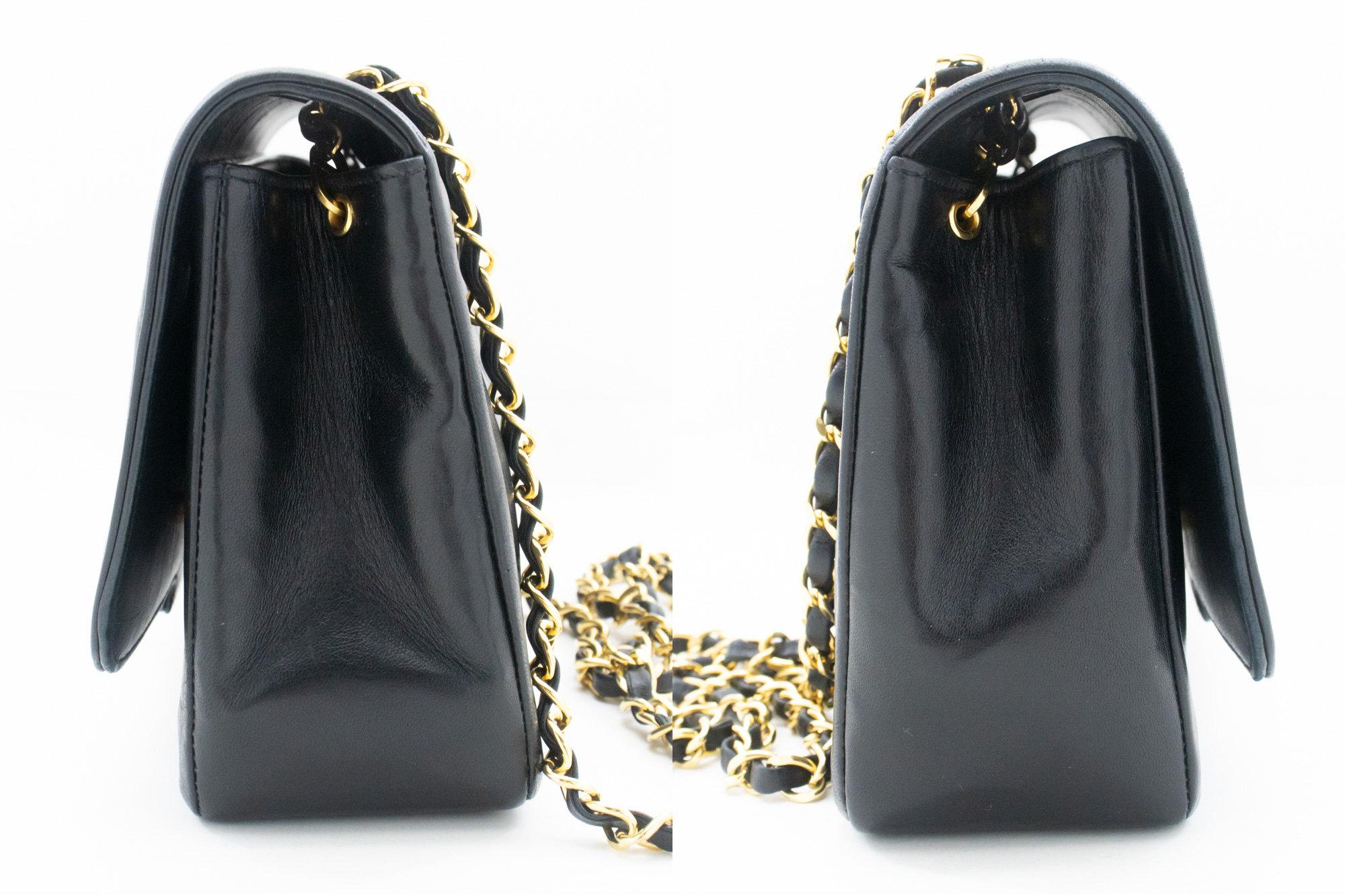 CHANEL Vintage Medium Chain Shoulder Bag Lambskin Black Quilted 1