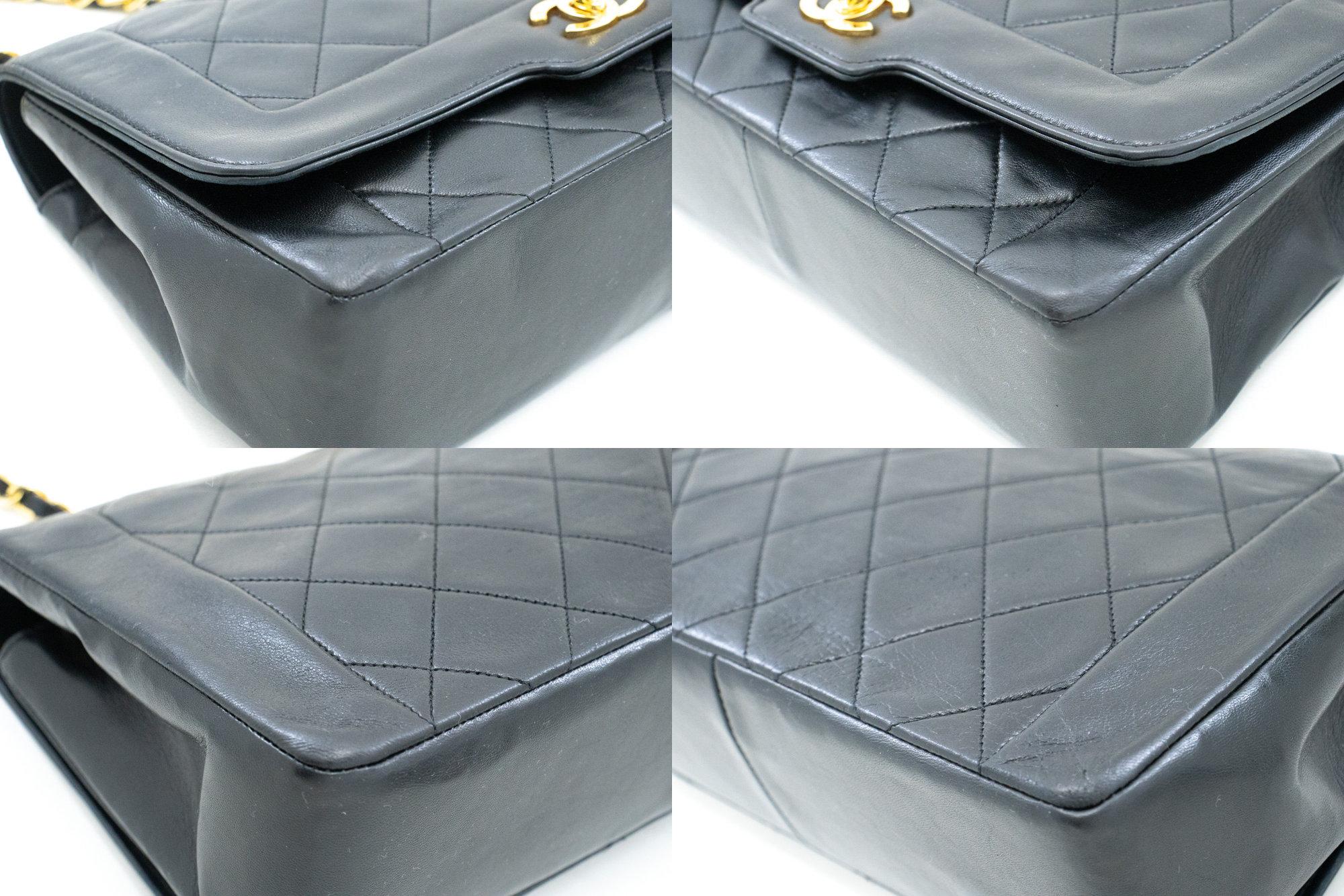 CHANEL Vintage Medium Chain Shoulder Bag Lambskin Black Quilted 2