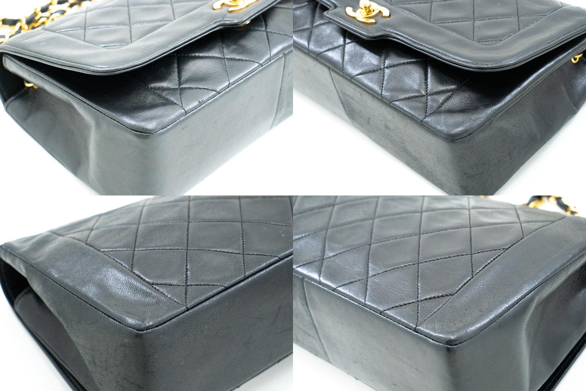 CHANEL Vintage Medium Chain Shoulder Bag Lambskin Black Quilted For Sale 2