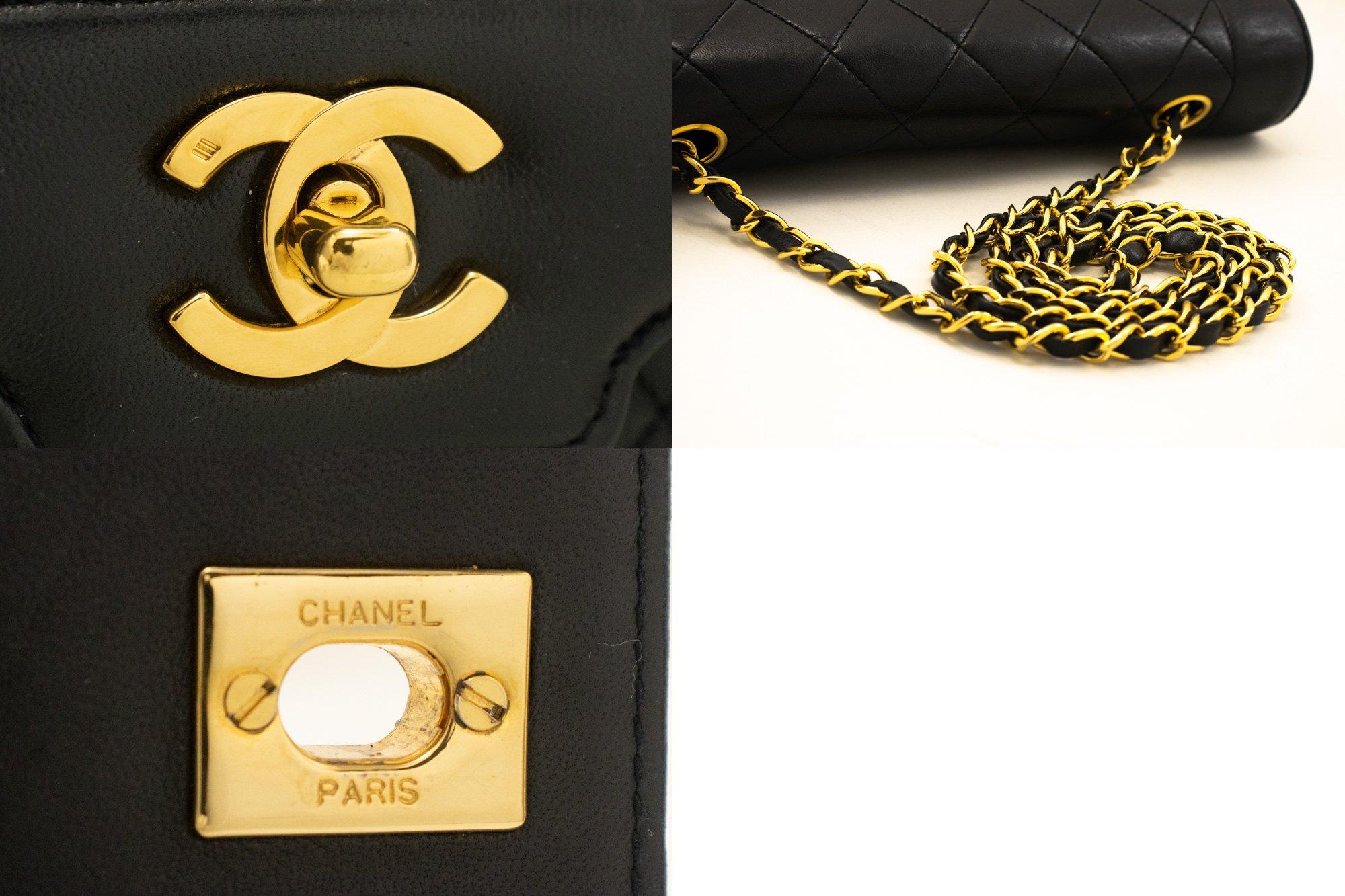 CHANEL Vintage Medium Chain Shoulder Bag Lambskin Black Quilted For Sale 3