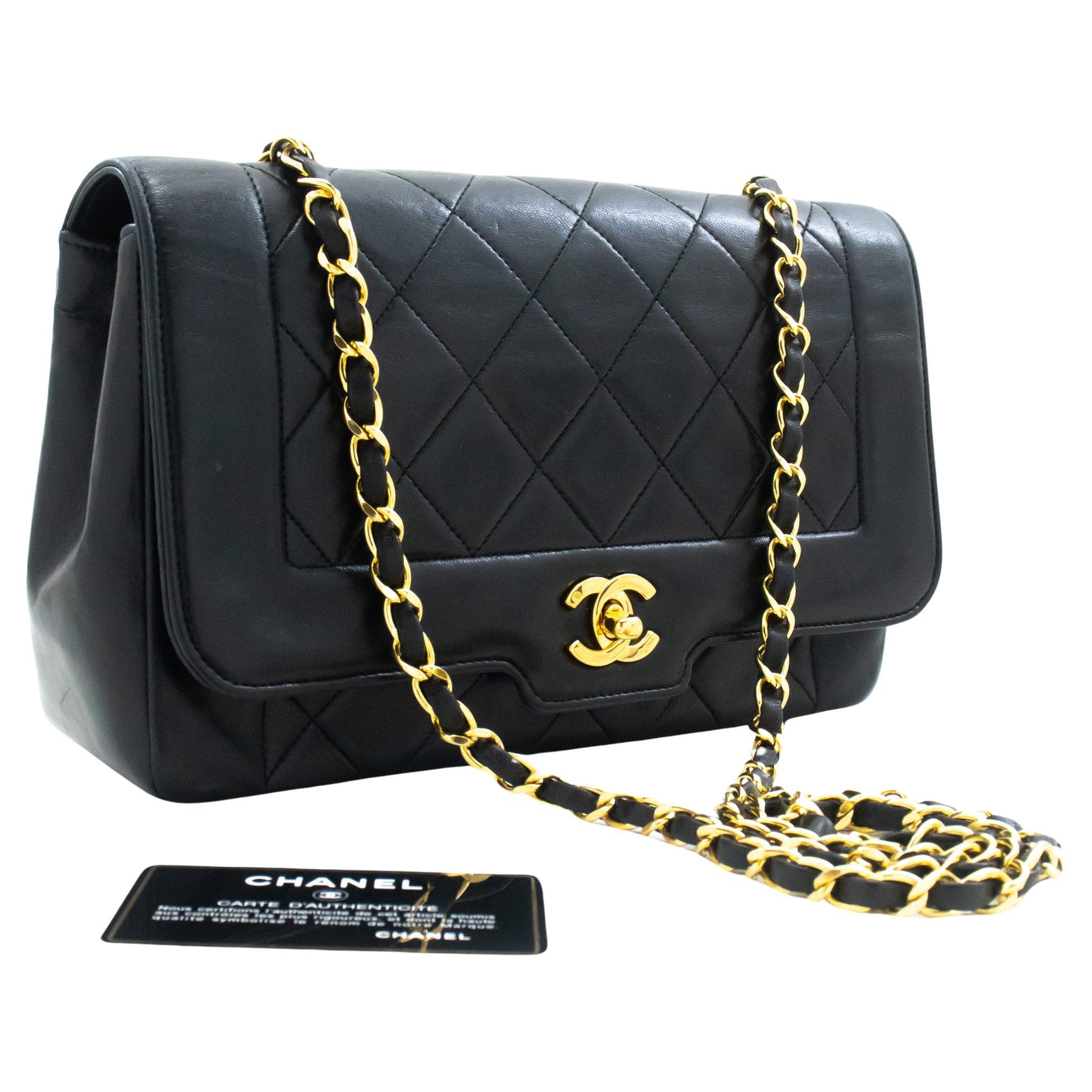 CHANEL Vintage Medium Chain Shoulder Bag Lambskin Black Quilted