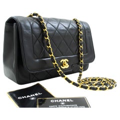 CHANEL Used Medium Chain Shoulder Bag Lambskin Black Quilted