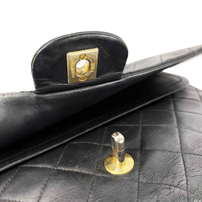 CHANEL- Vintage Medium Classic Double Flap Black Shoulder Bag