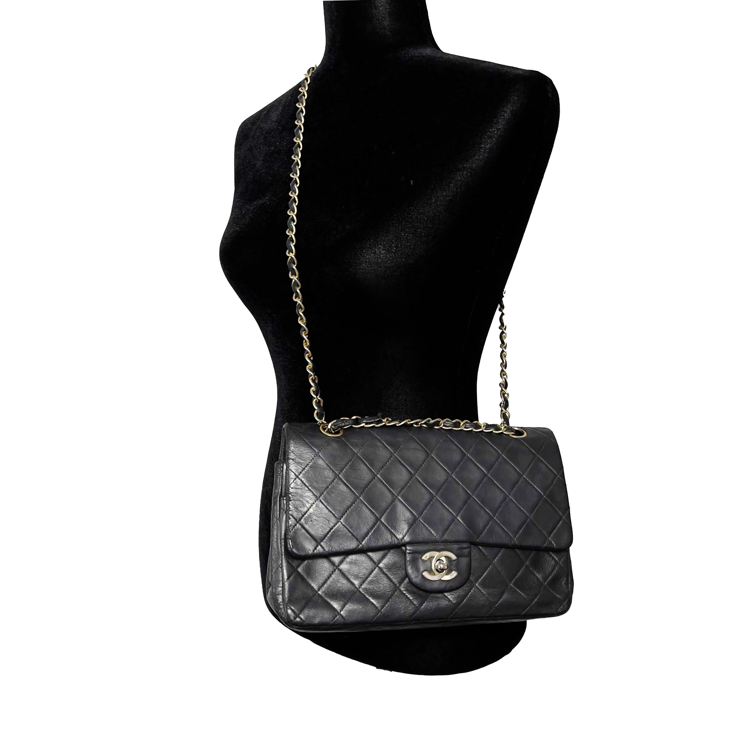 Women's CHANEL- Vintage Medium Classic Double Flap Black Shoulder Bag / Crossbody For Sale
