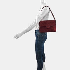 Chanel Vintage Medium Flap Top Handle Bag Burgundy Suede Leather 1997-1999