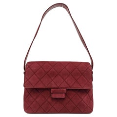 Chanel Vintage Medium Flap Top Handle Bag Burgundy Suede Leather 1997-1999