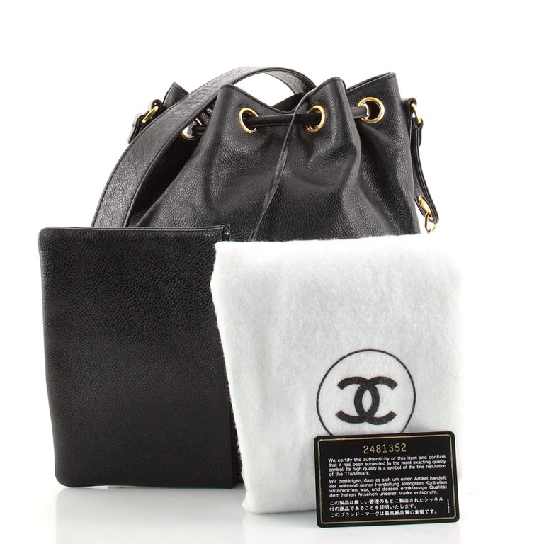 Chanel Vintage Metal CC Drawstring Bucket Bag Caviar Medium at 1stDibs