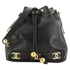Chanel Vintage Metal CC Drawstring Bucket Bag Caviar Medium