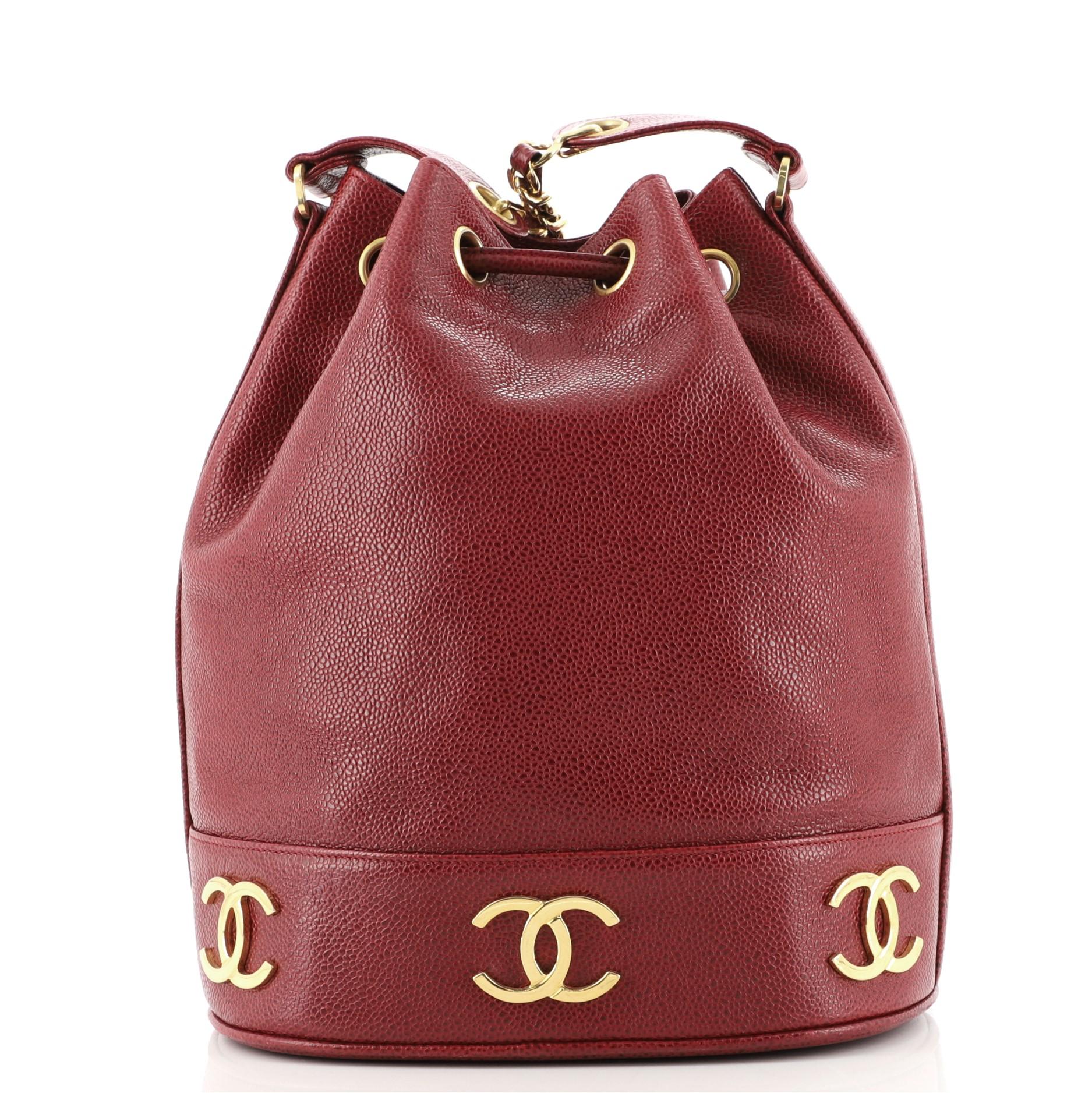 Chanel Vintage Metall CC Kordelzug Bucket Bag Kaviar Klein (Braun)