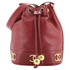 Chanel Vintage Metall CC Kordelzug Bucket Bag Kaviar Klein