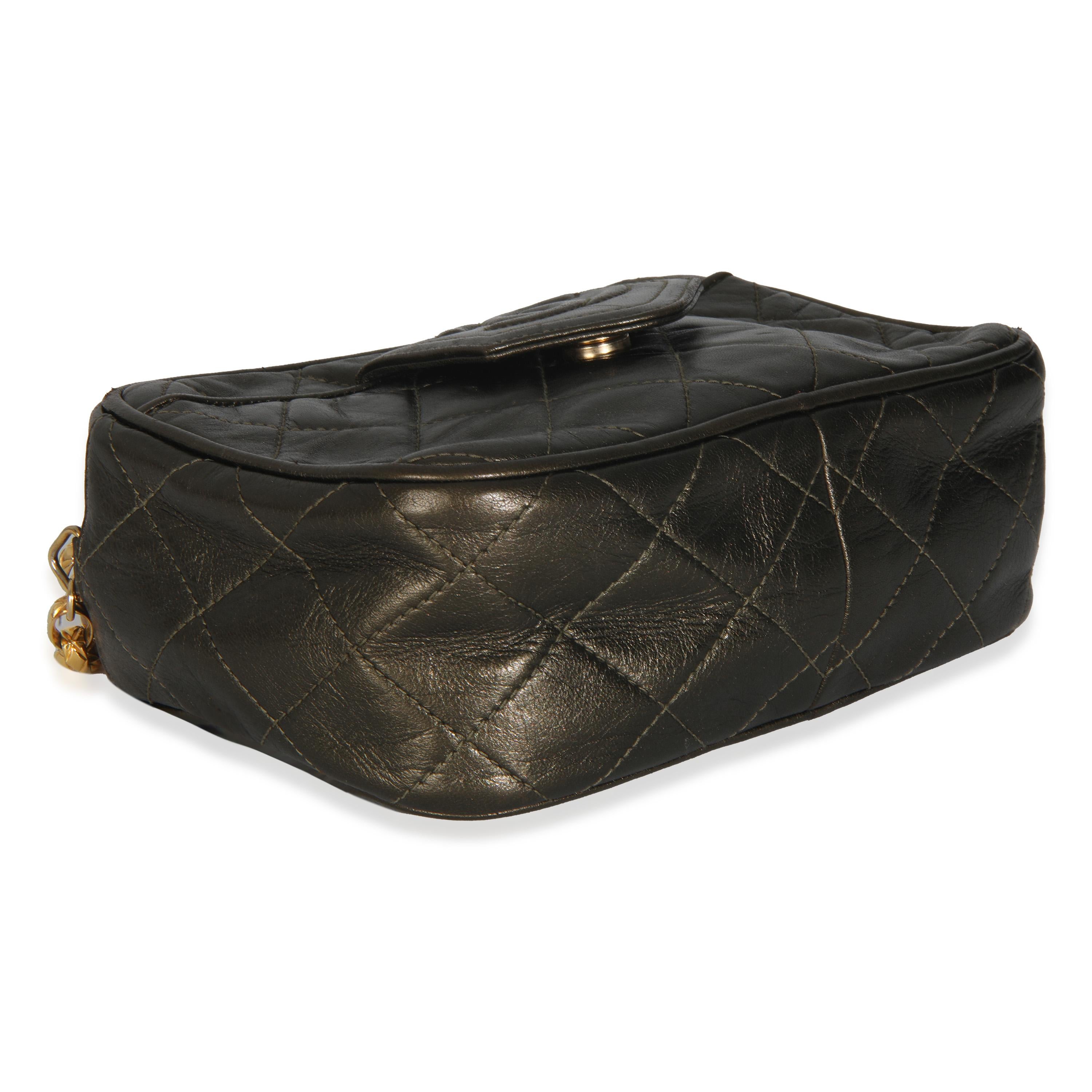 Chanel Vintage Metallic Green Quilted Lambskin Tassel Camera Bag For Sale 2