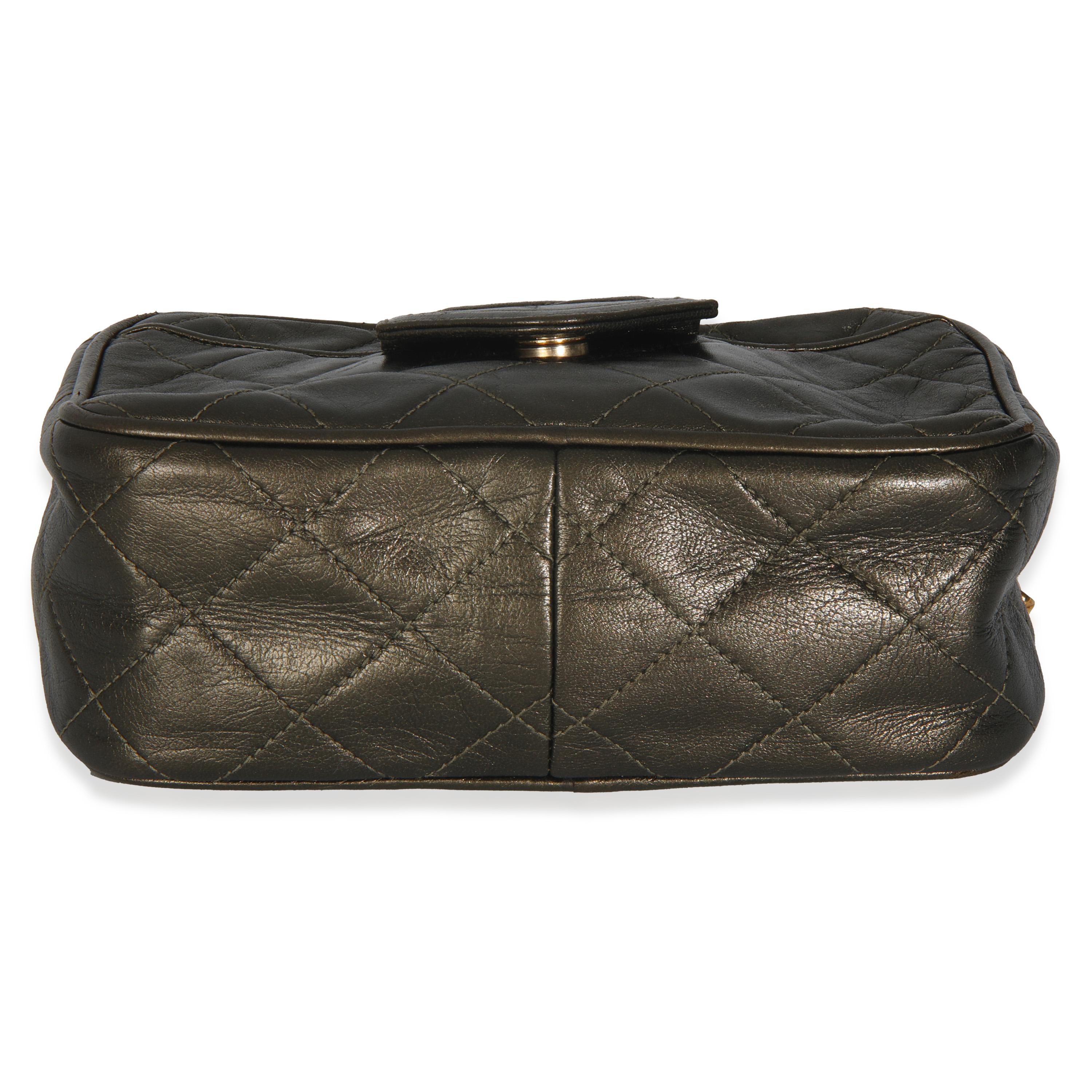 Chanel Vintage Metallic Green Quilted Lambskin Tassel Camera Bag For Sale 3