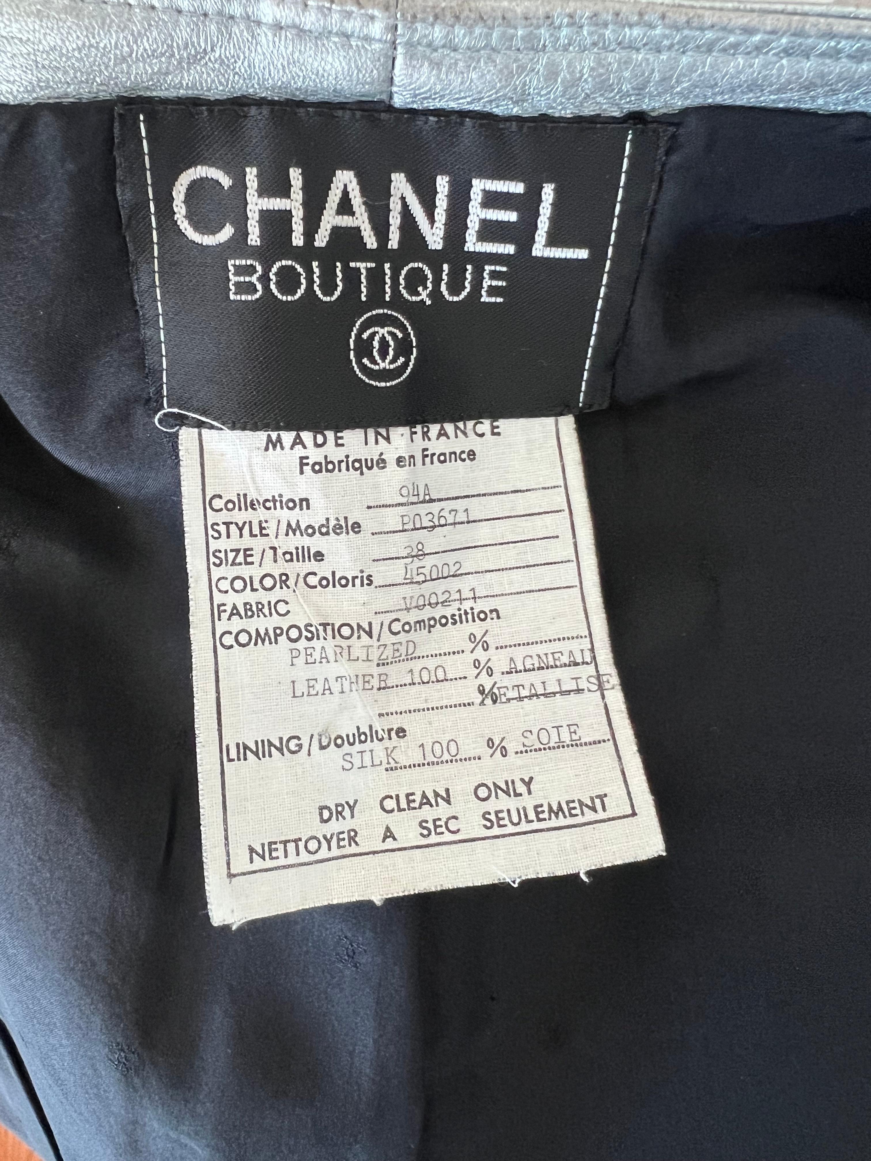 Chanel Vintage Metallic Leather Fitted Vest with CC Logo Button and 2 Front In Good Condition In Toronto, CA