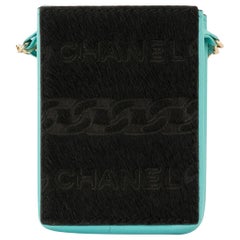 Chanel 2001 Runway Vintage Micro Mini Pouch Turquoise Blue Pony Hair Bag