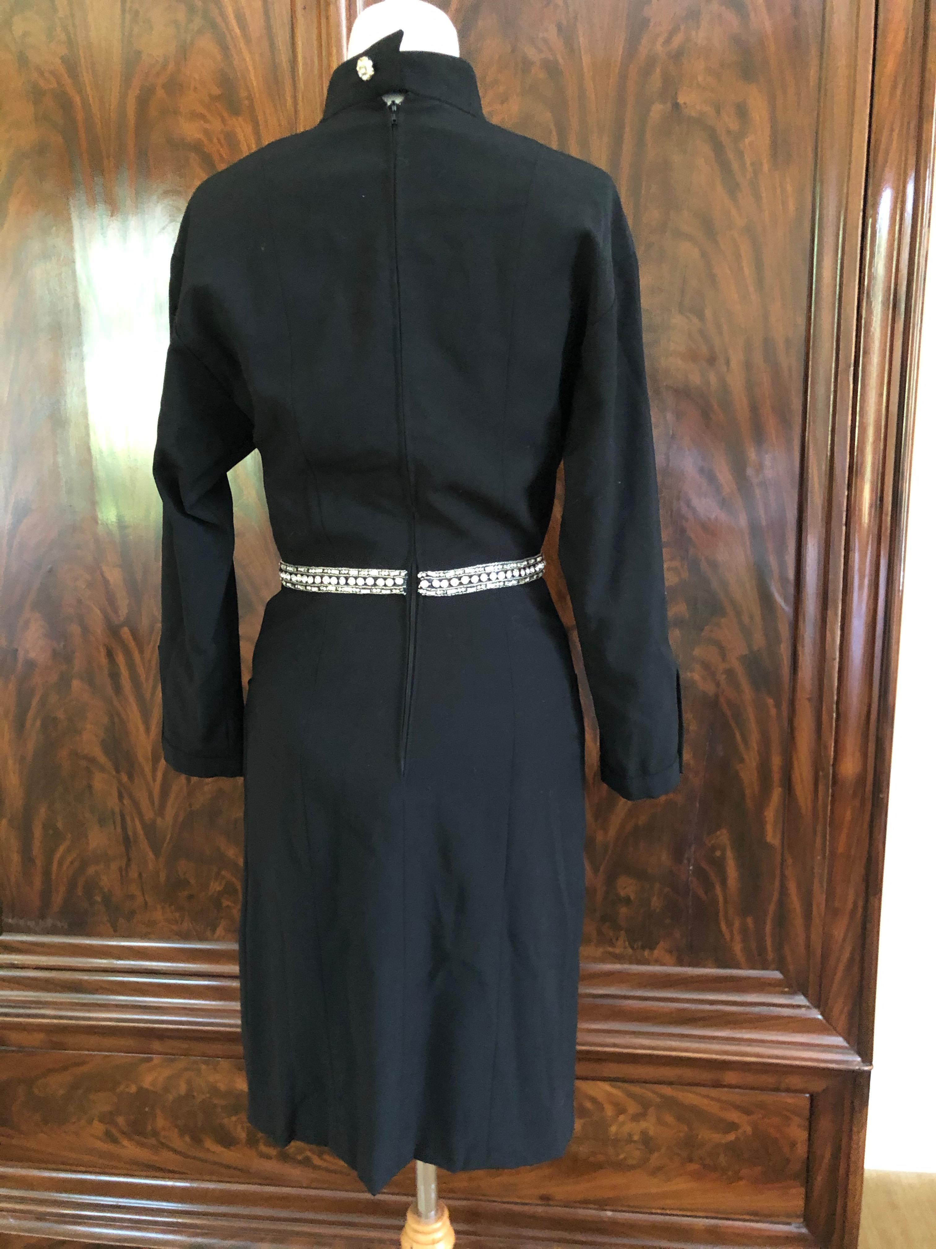 Chanel Vintage Military Style Little Black Dress with Crystal Embellished Belt For Sale 3