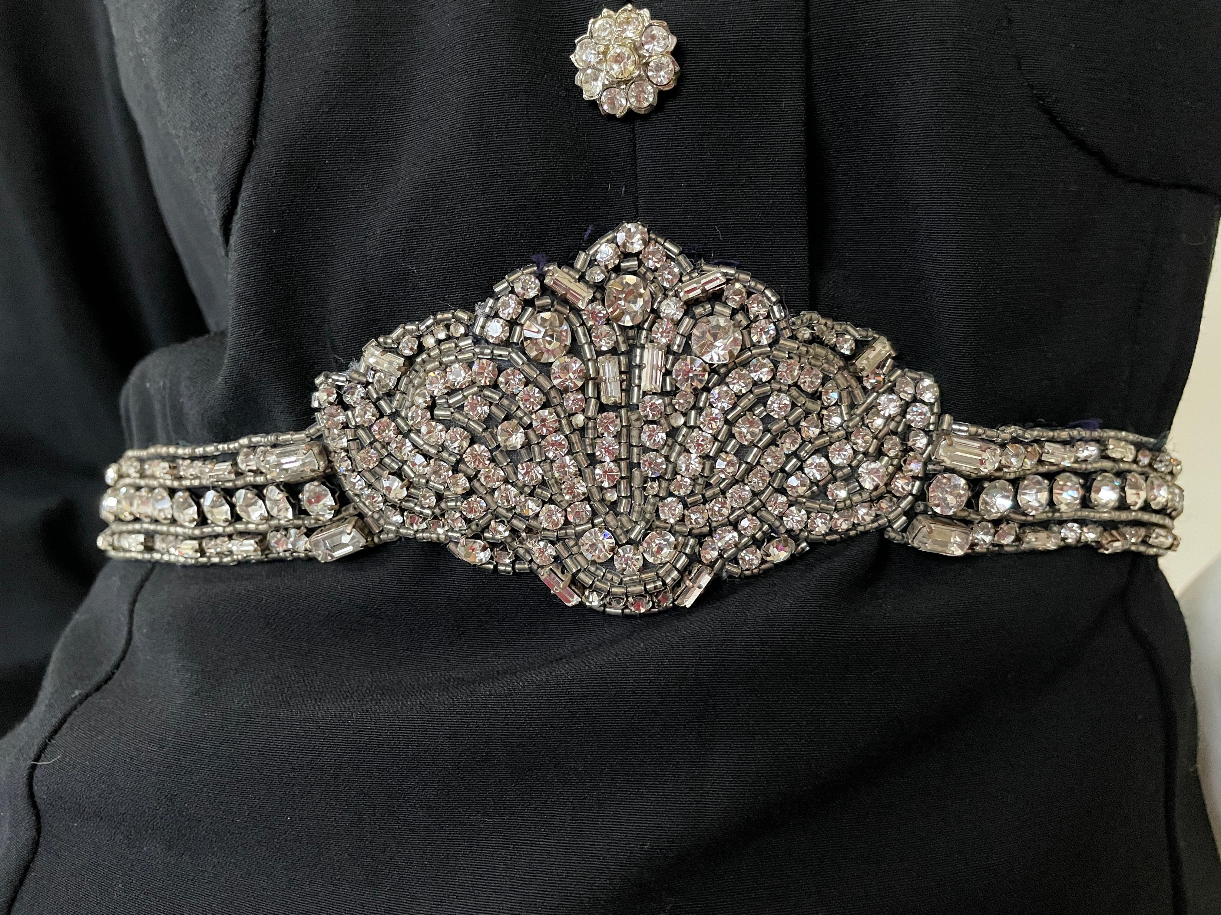 Women's Chanel Vintage Military Style Little Black Dress with Crystal Embellished Belt For Sale