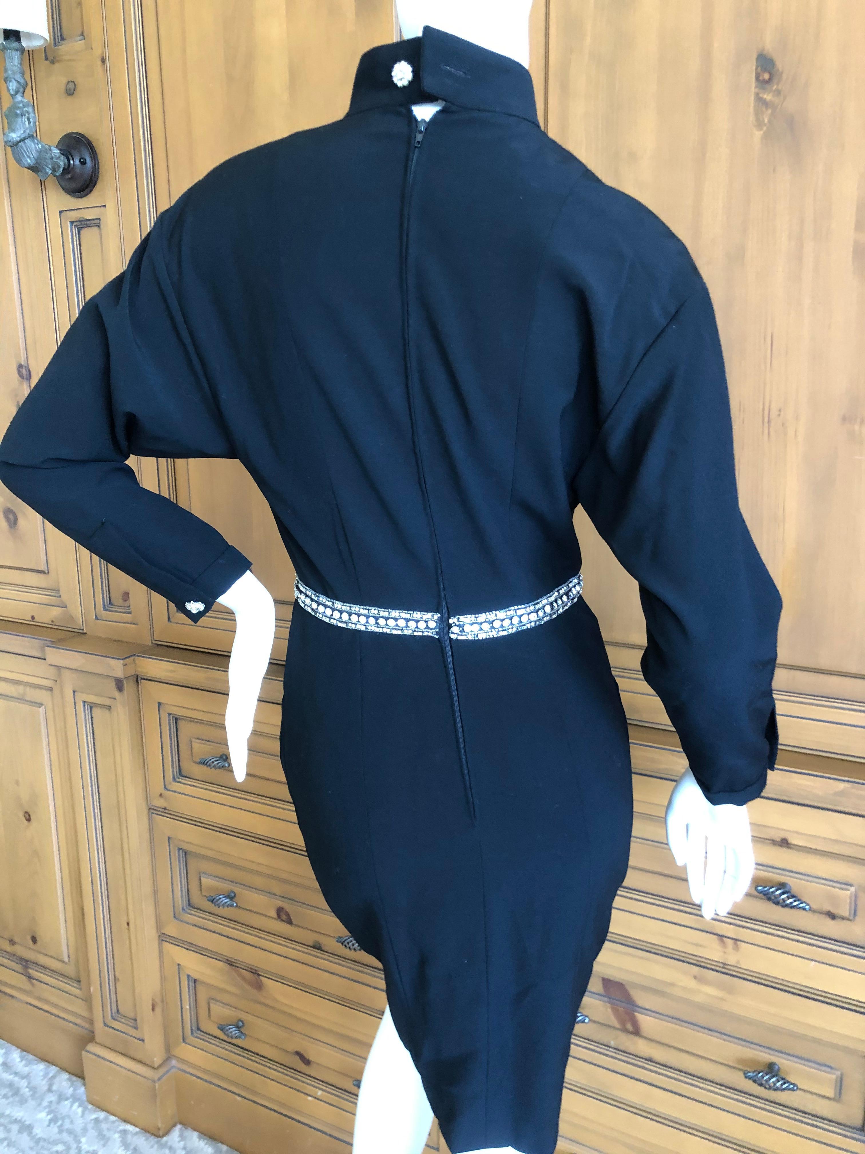 Women's Chanel Vintage Military Style Little Black Dress with Crystal Embellished Belt For Sale