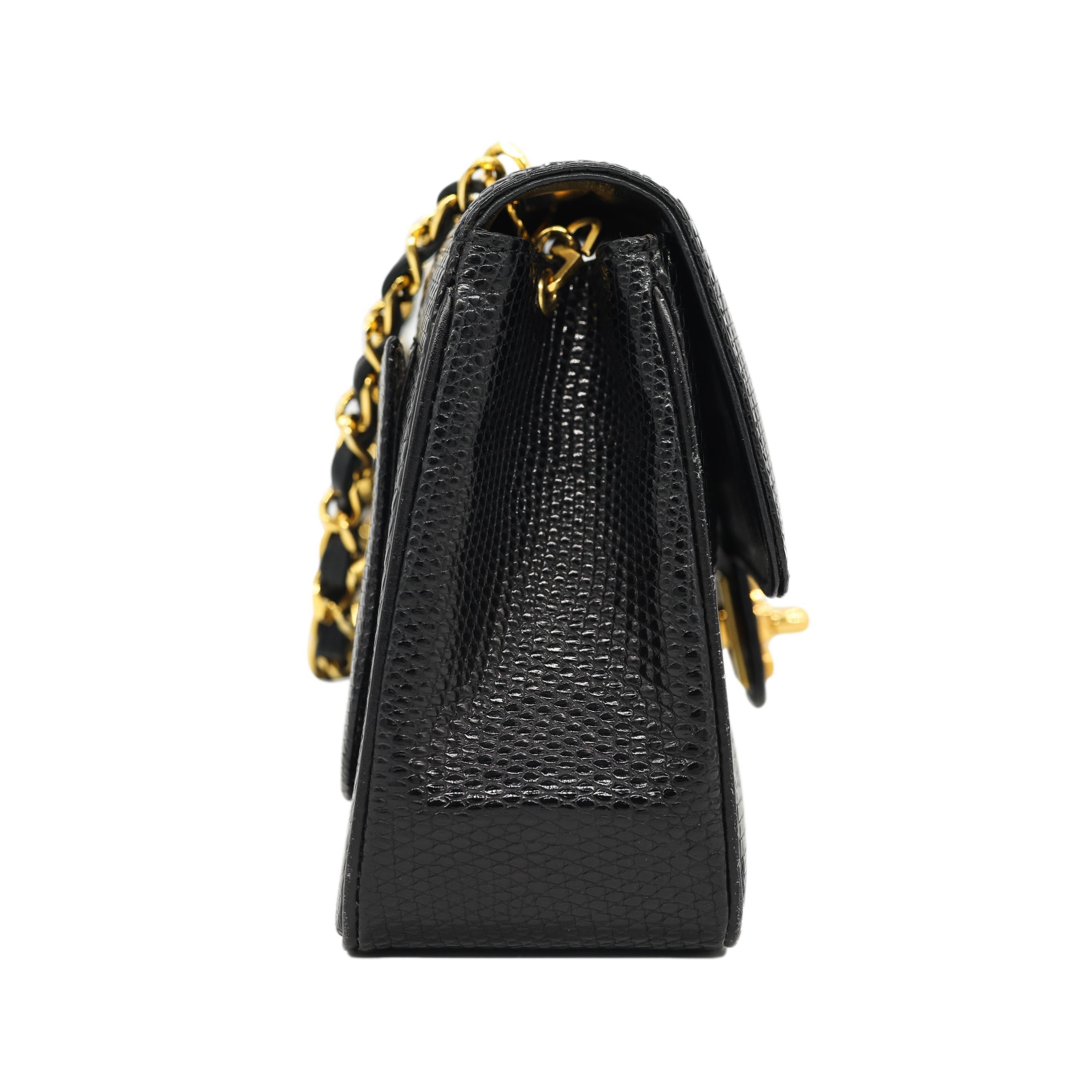 Chanel Vintage Mini Black Lizard Envelope Cross Body Flap Bag with Gold Hardware 6