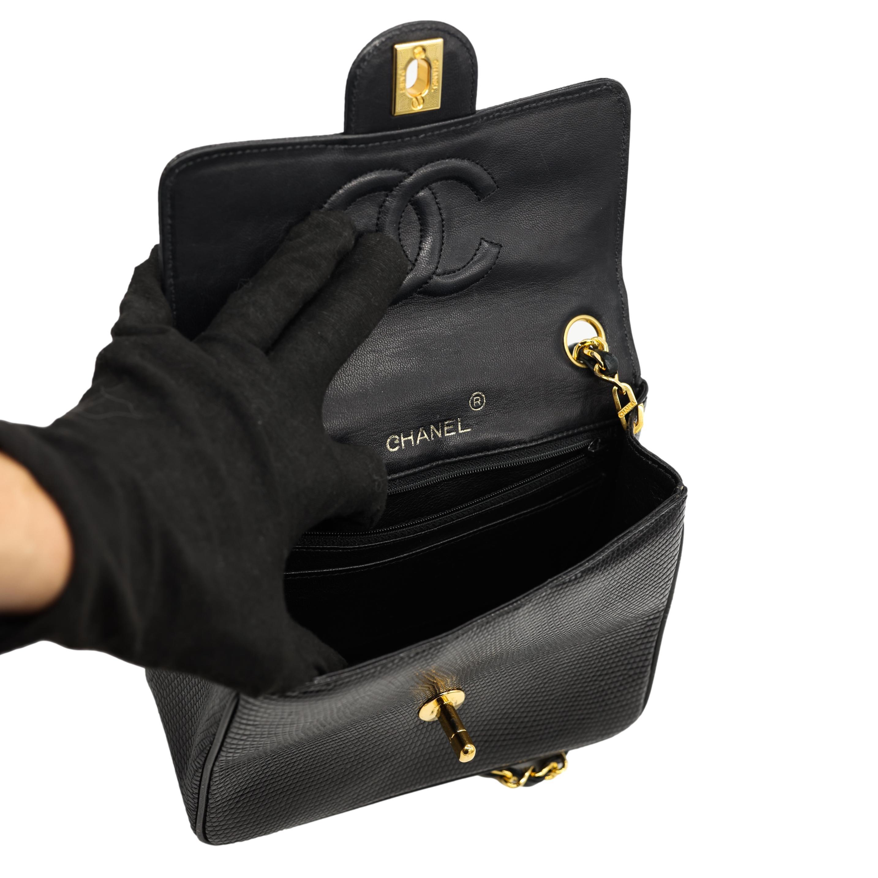 Chanel Vintage Mini Black Lizard Envelope Cross Body Flap Bag with Gold Hardware 7