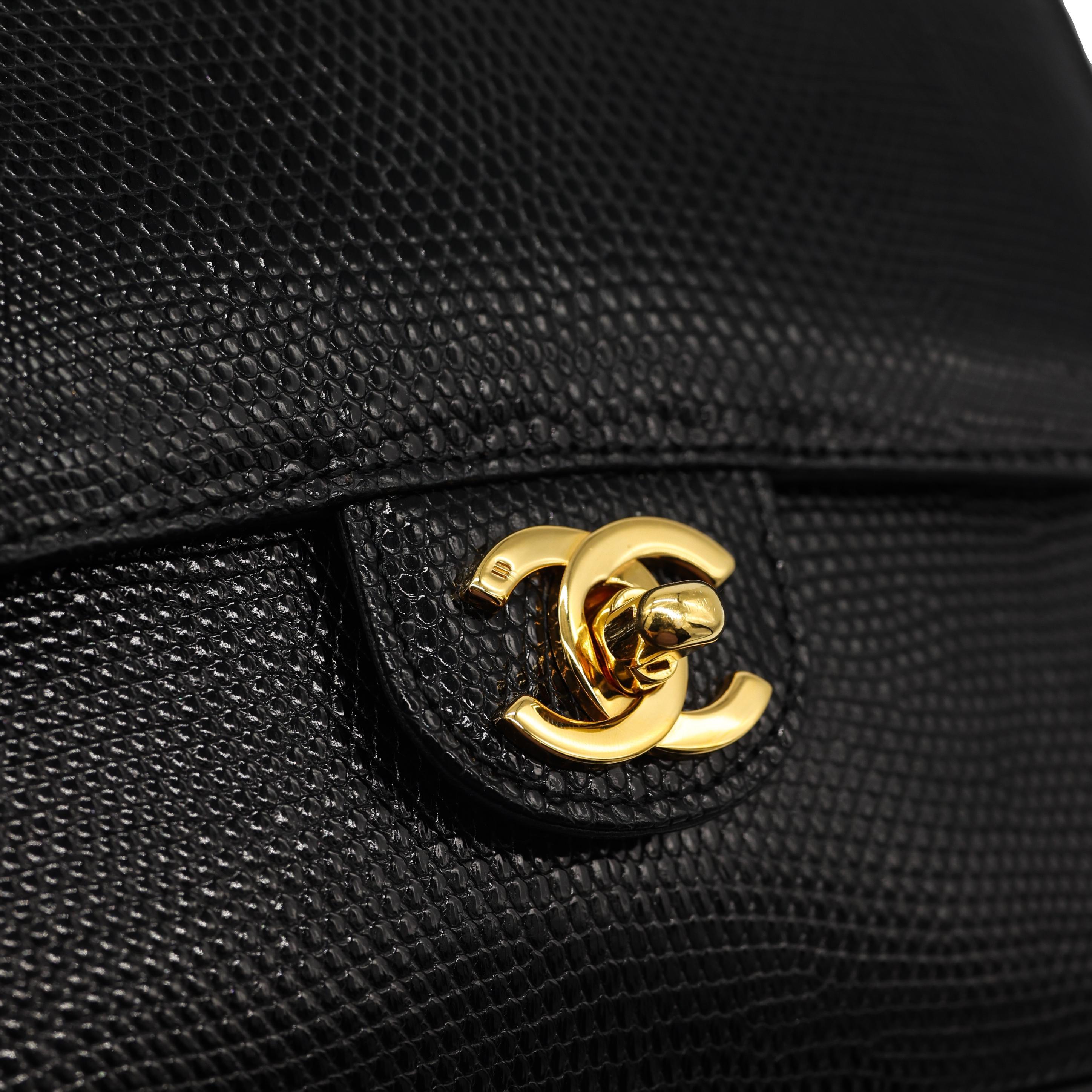 Chanel Vintage Mini Black Lizard Envelope Cross Body Flap Bag with Gold Hardware 8