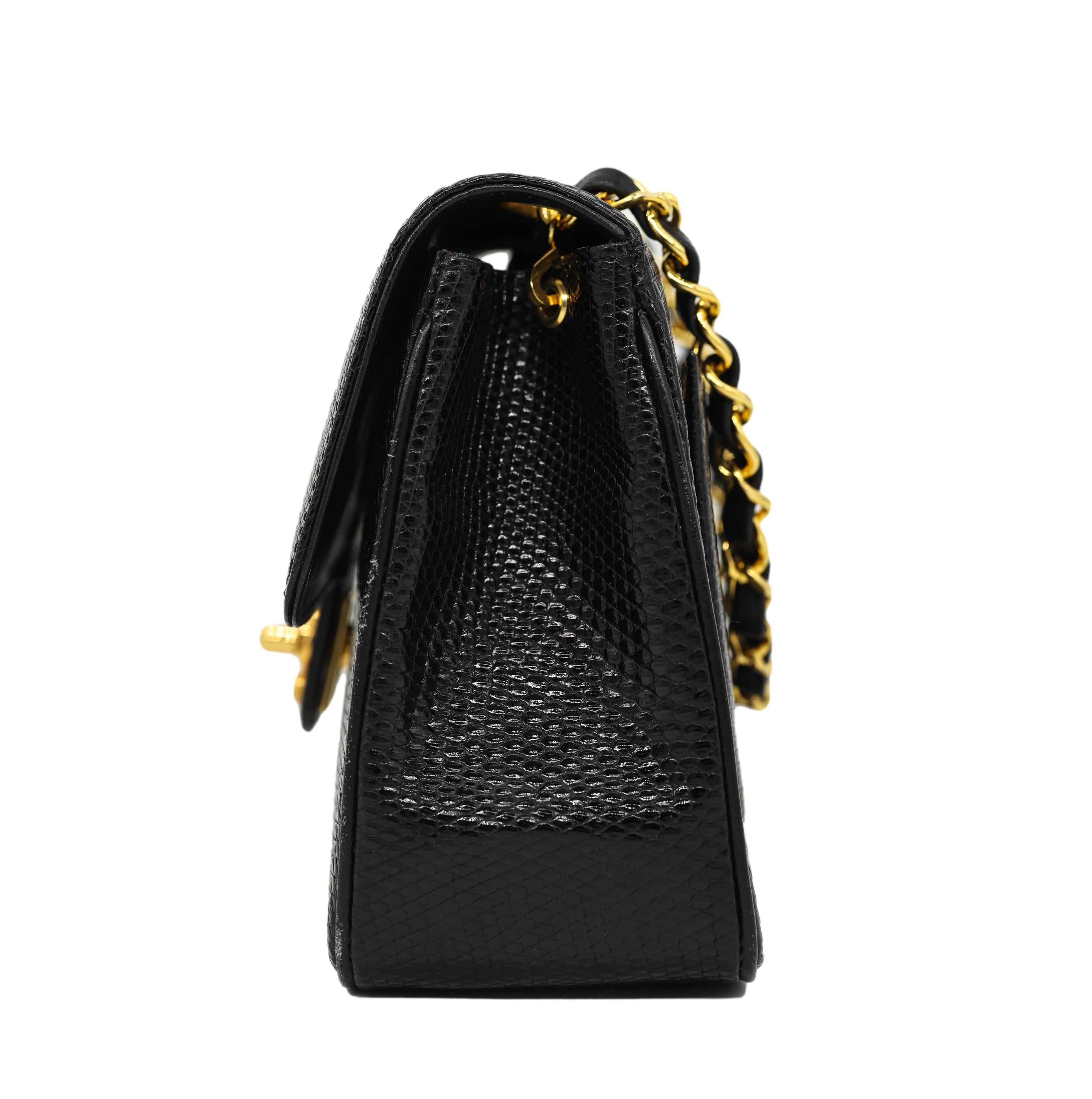 Chanel Vintage Mini Black Lizard Envelope Cross Body Flap Bag with Gold Hardware 2