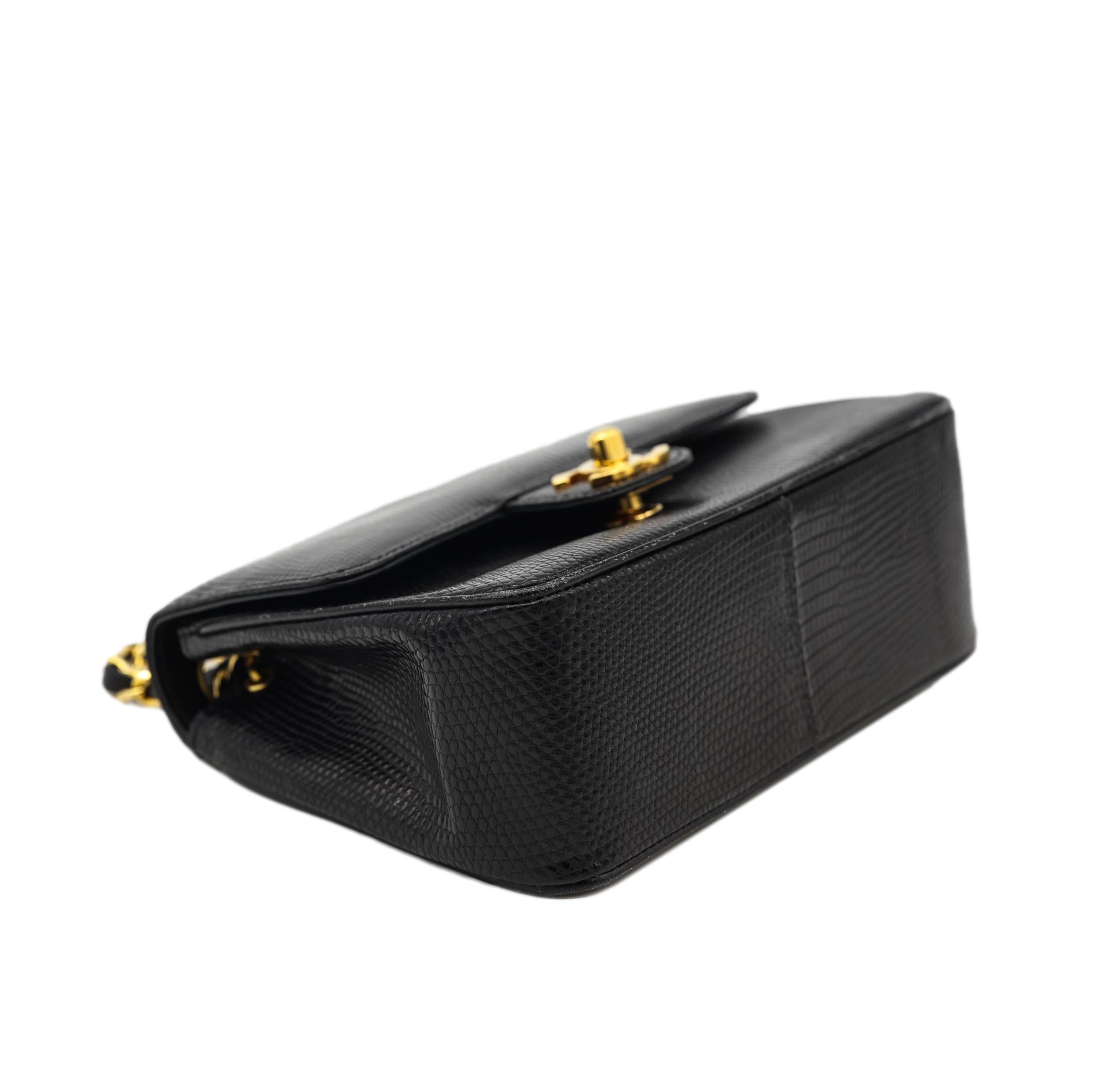 Chanel Vintage Mini Black Lizard Envelope Cross Body Flap Bag with Gold Hardware 3