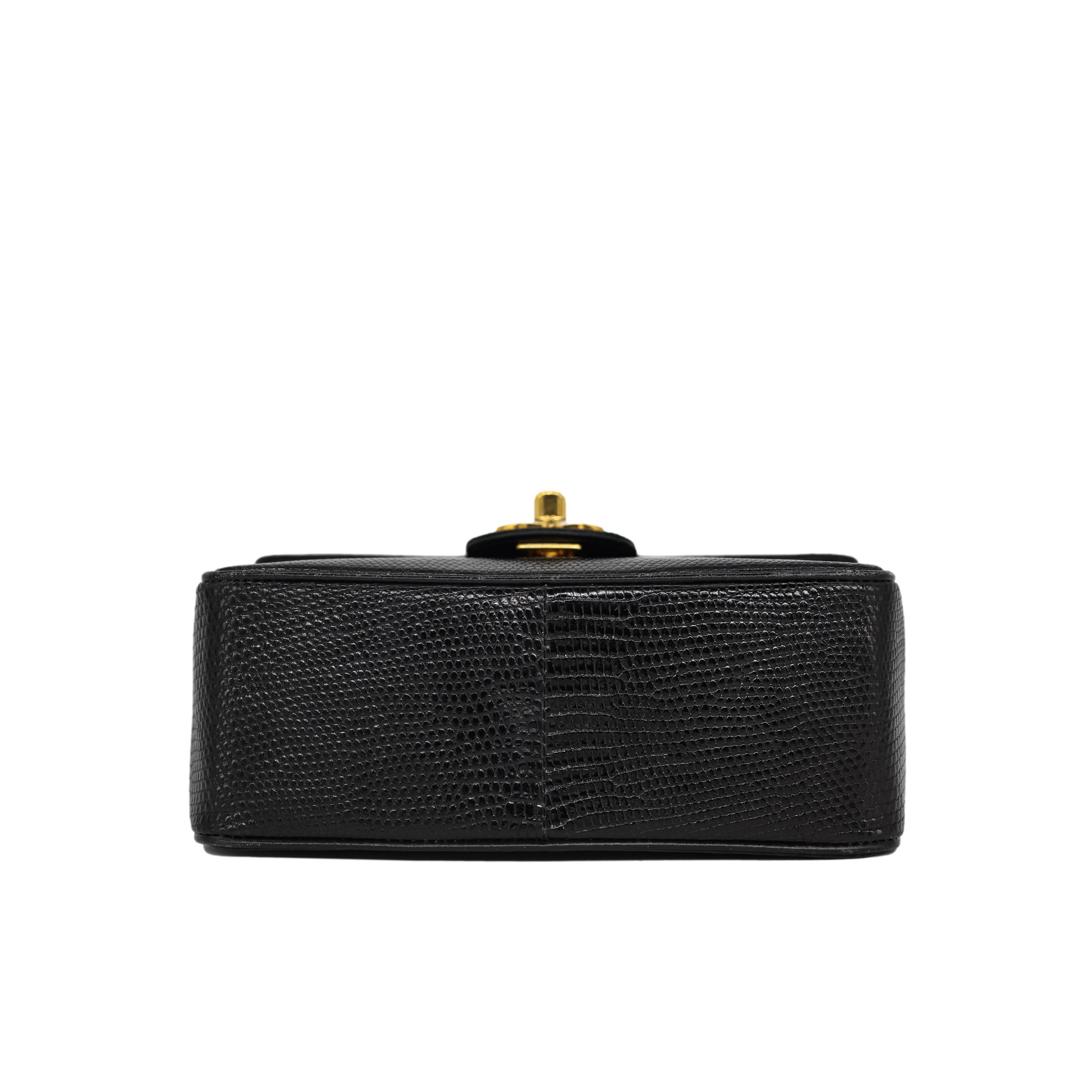 Chanel Vintage Mini Black Lizard Envelope Cross Body Flap Bag with Gold Hardware 4