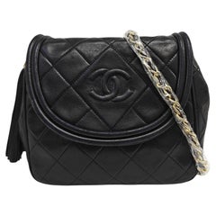 Chanel Vintage Mini CC Tassel Flap Bag Black Lambskin Matelasse Chain