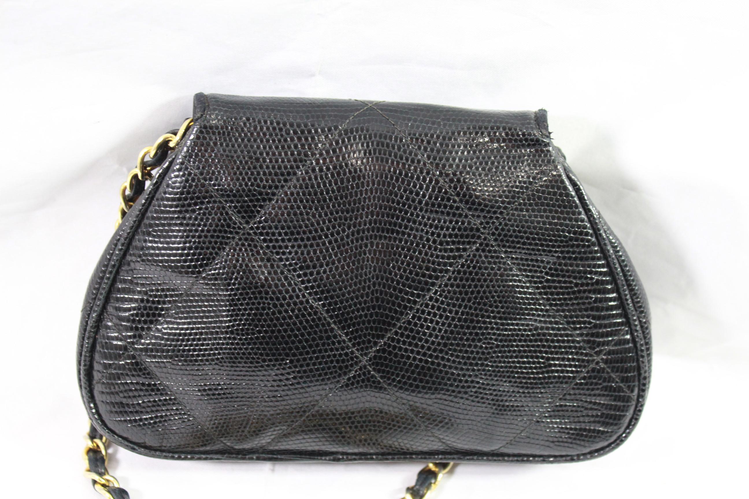 Black Chanel Vintage Mini Crossbody Lizard Bag