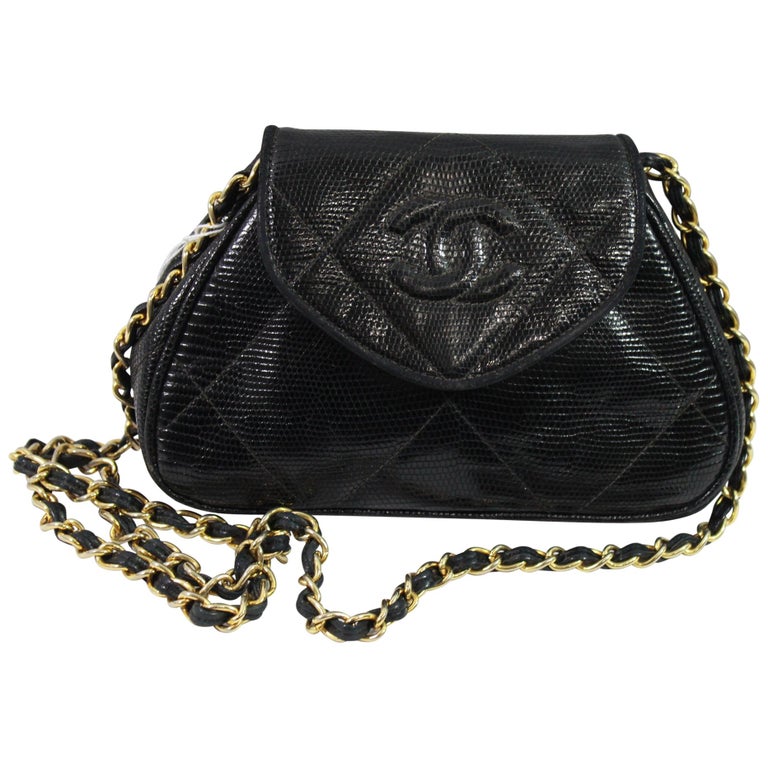 Chanel Black Lizard Mini Rectangle Classic Single Flap Aged Gold Hardware,  2018 Available For Immediate Sale At Sotheby's
