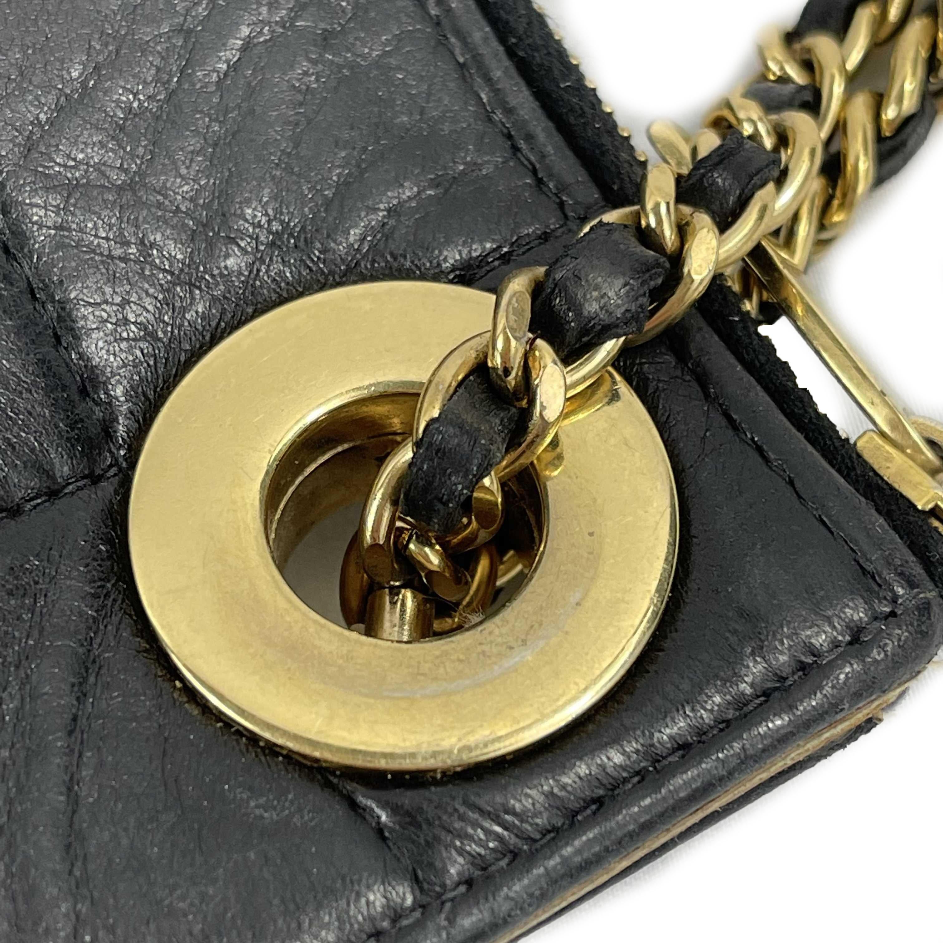 CHANEL Vintage Mini Handcuff Wristlet Clutch Black / Beige / Gold Ring 5