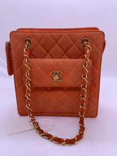 CHANEL Vintage Mini Orange Suede CC Matelasse Quilted Shoulder Bag