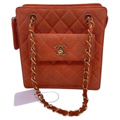 CHANEL Vintage Mini Orange Suede CC Matelasse Quilted Shoulder Bag