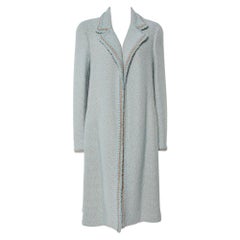 Chanel Vintage Mint Blue Tweed Open Front Coat XL
