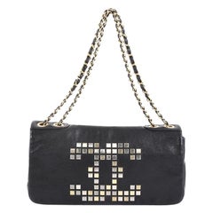 Chanel Vintage Mosaic CC Flap Bag Studded Leather East West