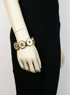 Chanel Vintage Cameo Coin Gold Toned Cuff Bracelet
