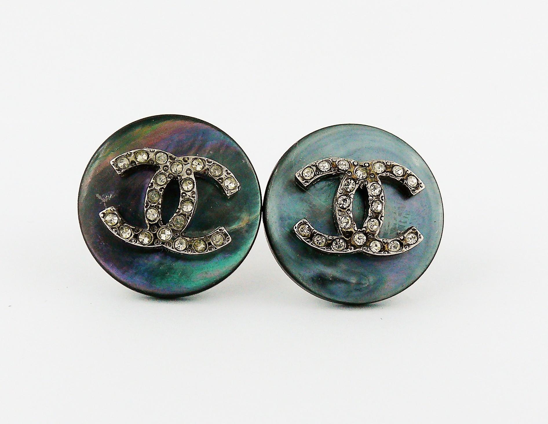 Women's Chanel Vintage Mother of Pearl Jewelled CC Clip-On Earrings