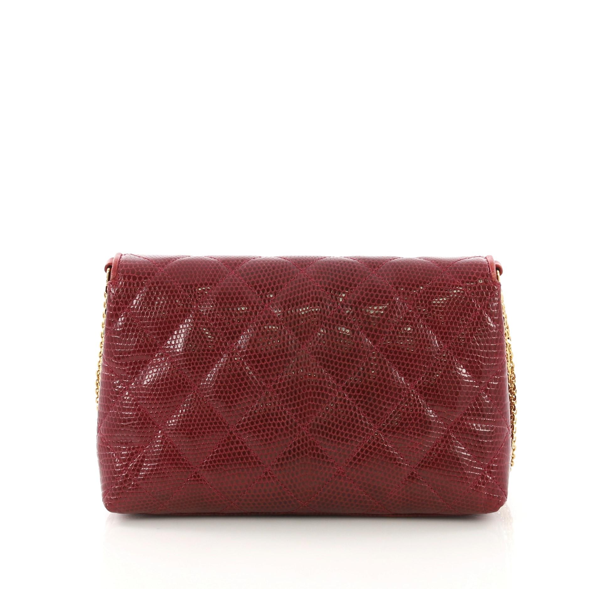 Chanel Vintage Multi Chain Flap Bag Quilted Lizard Small In Fair Condition In NY, NY