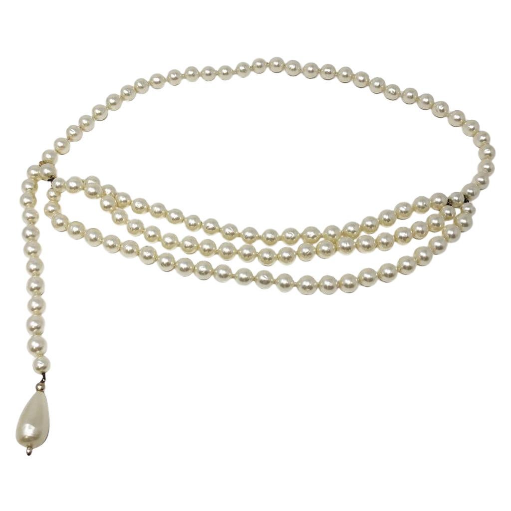 Chanel Vintage Multi Row Pearl Dangle Belt For Sale