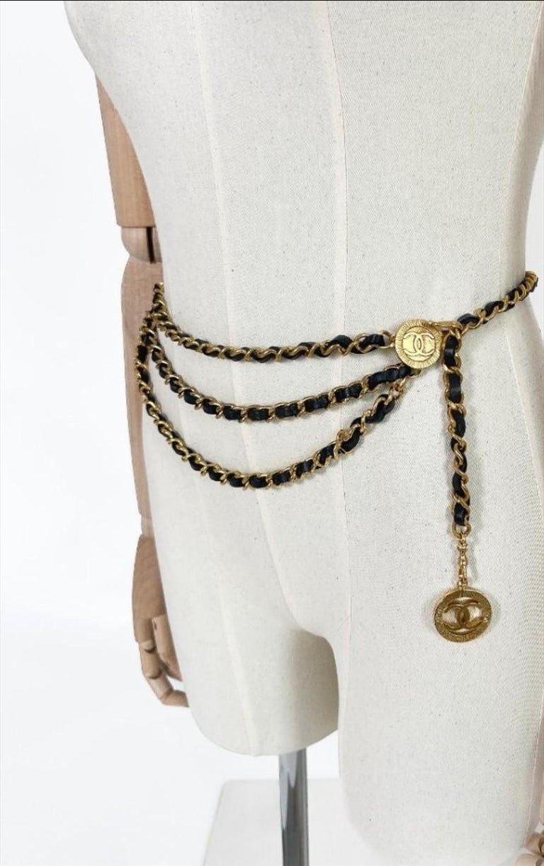 Chanel Vintage Multi Strand Black Lambskin Leather and Gold  display picture 2