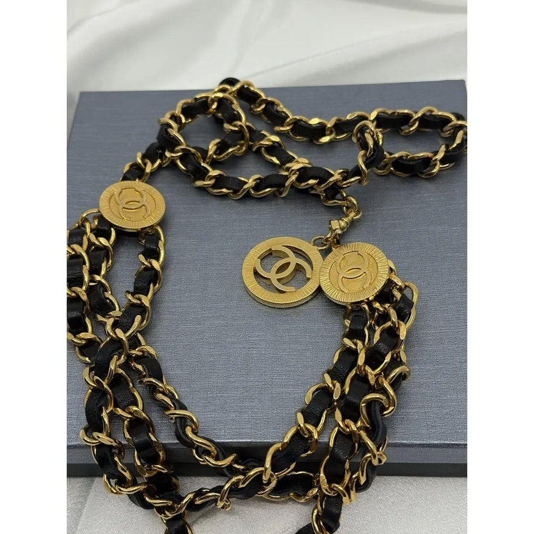Chanel Vintage Multi Strand Black Lambskin Leather and Gold  display picture 2