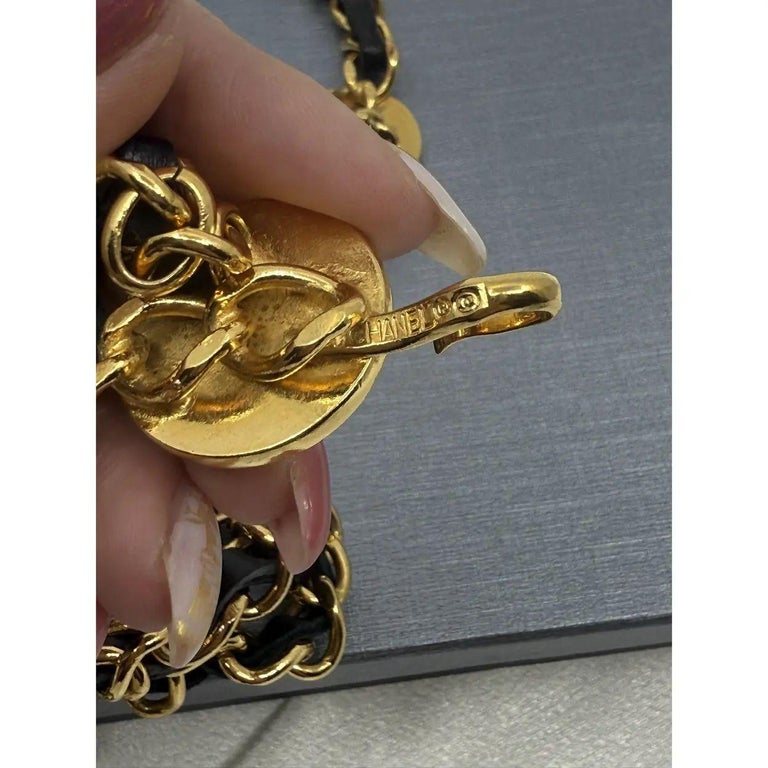 Chanel Vintage Multi Strand Black Lambskin Leather and Gold Chain Belt, 1984 Chanel Vintage 1984 Medallion CC Logo Black Leather Triple  main image 4
