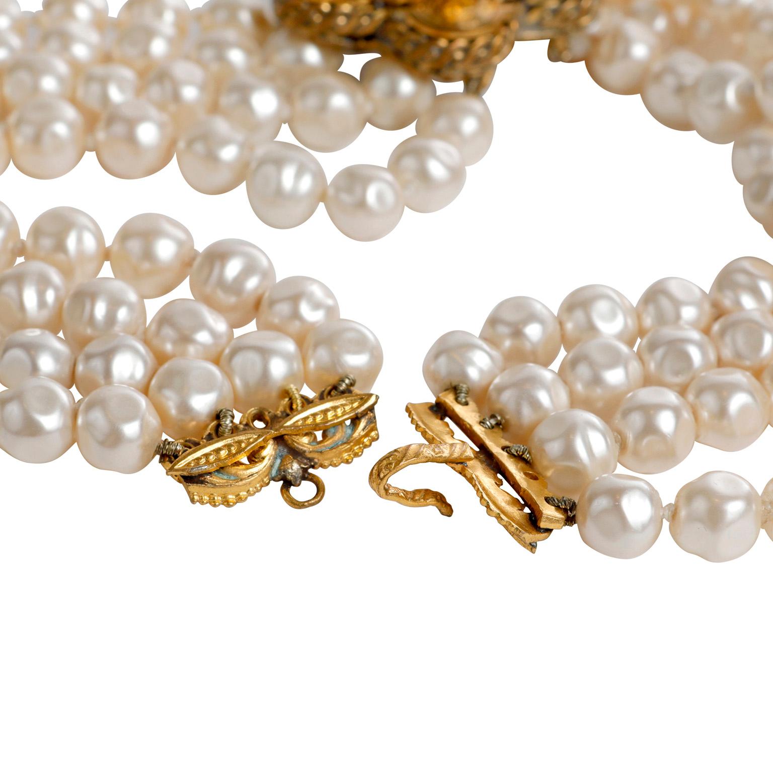 Chanel Vintage Multi Strand Pearl and Gripoix Choker In Good Condition For Sale In Palm Beach, FL