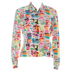 Chanel Vintage Multicolor Stretch Silk Crepe Abstract Print Cropped Shirt M