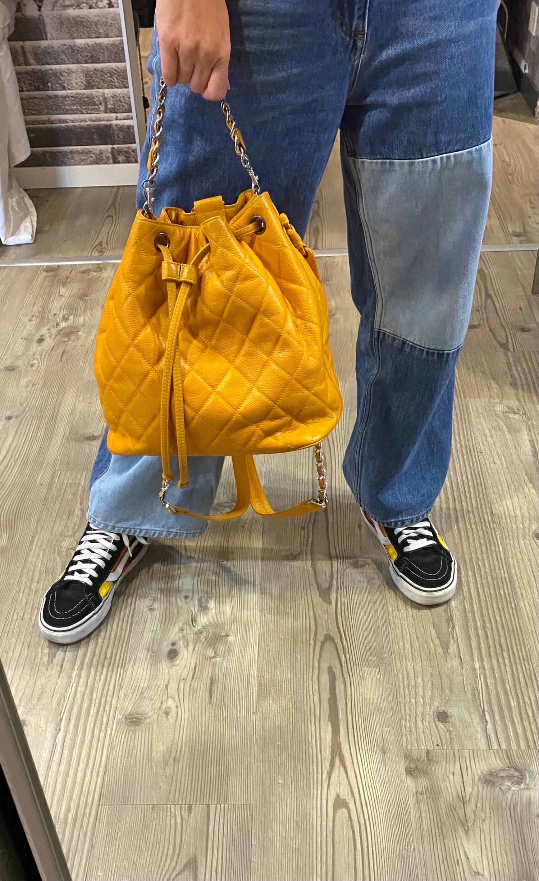 Chanel vintage mustard Caviar Leather Backpack  9